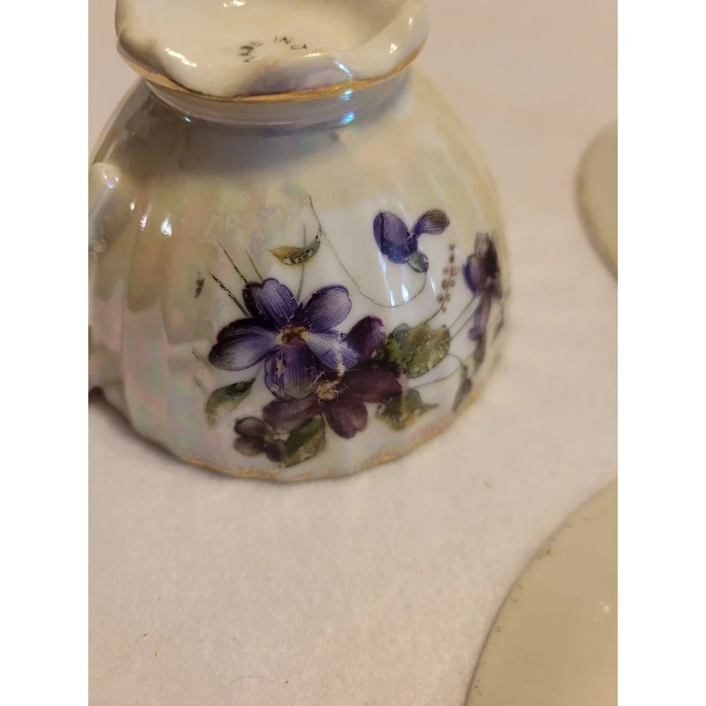 Vtg‎ Lusterware Tea Cup Saucer Set Purple Floral Gold Trim Porcelain Japan 2pc